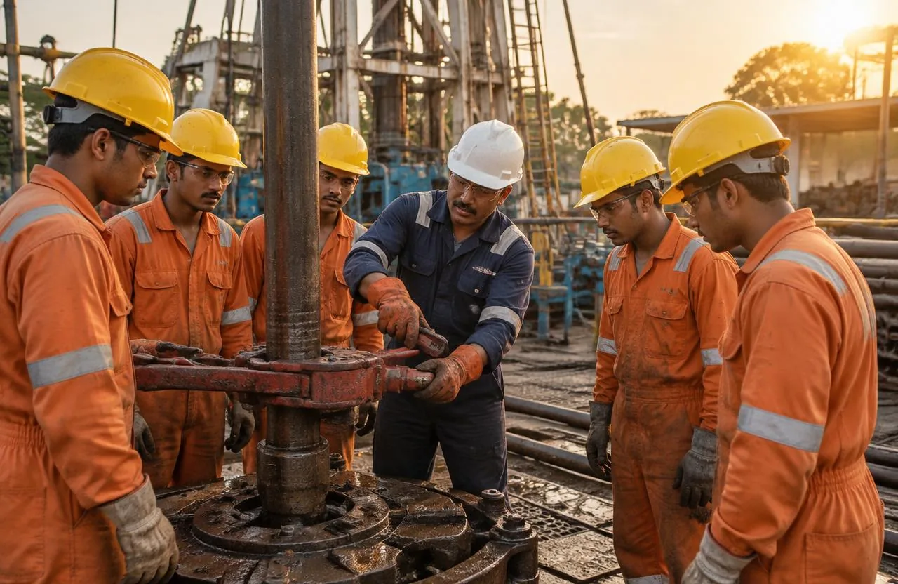 Rig trainees at a practical drilling-floor session